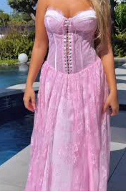 Elegant Sweetheart A-Line Long Prom Dress Lace Pink Evening Dresses ED05241