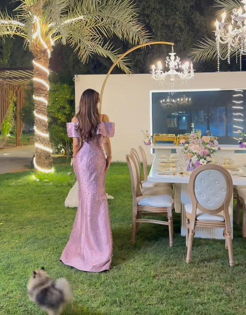 Glam Spaghetti Straps Mermaid Long Prom Dress Satin Beaded Pink Birthday Dresses ED05248