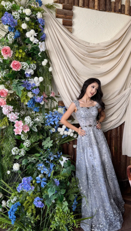 Chic Straps A-Line Long Prom Dresses Tulle Grey Blue Wedding Guest Dresses ED05257