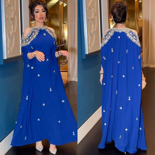 Robes d'anniversaire élégantes bleu dégradé, col en V, paillettes, mousseline, fourreau, robes de bal, robes de soirée ED04456