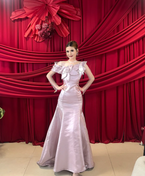 Glam Mermaid Dusty Pink Long Prom Dresses Satin Dusty Pink Wedding Guest Dresses ED05276