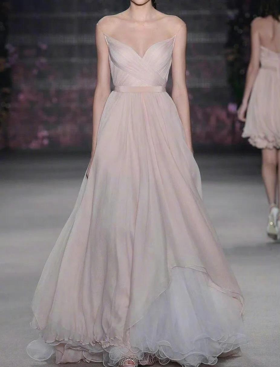 Chic Sheath Long Prom Dresses Spaghetti Straps Chiffon Sleevelesss Formal Dresses ED05287