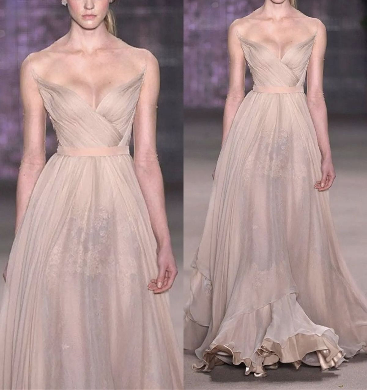 Chic Sheath Long Prom Dresses Spaghetti Straps Chiffon Sleevelesss Formal Dresses ED05287