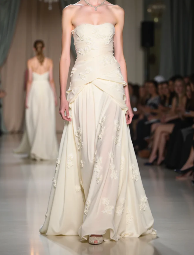 Chic Sheath Off-White Long Prom Dresses Strapless Chiffon Sleevelesss Formal Dresses ED05288