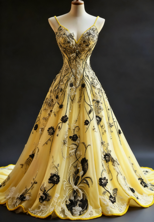 Gorgeous A-Line Straps Long Prom Dresses Tulle Yellow Quinceanera Dresses Sweet 16 Dresses ED05295