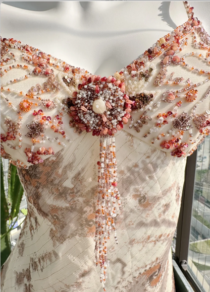 Glam Sheath Long Prom Dresses Spaghetti Sraps Beaded Evening Gowns Chiffon Sleeveless Formal Dresses ED05308