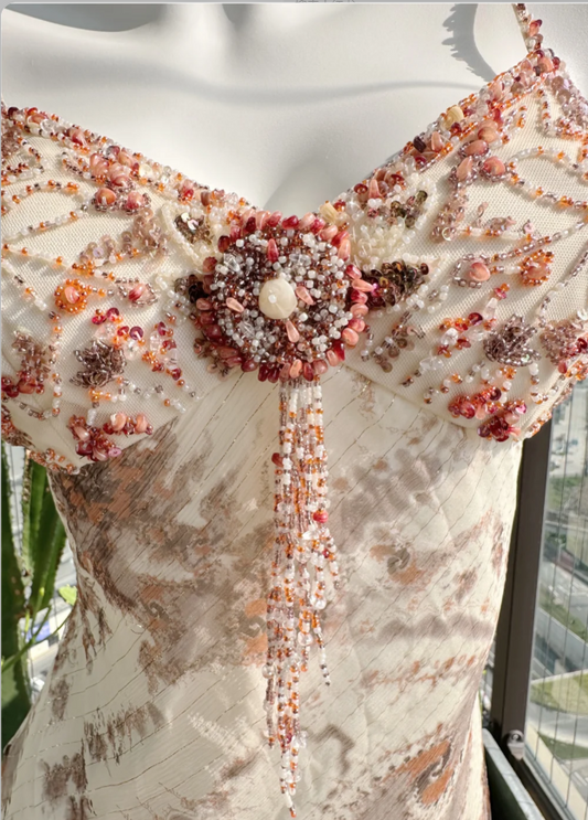 Glam Sheath Long Prom Dresses Spaghetti Sraps Beaded Evening Gowns Chiffon Sleeveless Formal Dresses ED05308