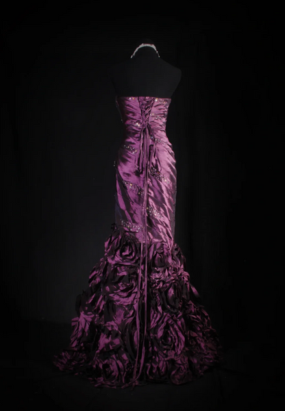 Fairy Mermaid Grape Long Prom Dresses Strapless Satin Beaded Grape Birthday Dresses Sleeveless Formal Dresses ED05319