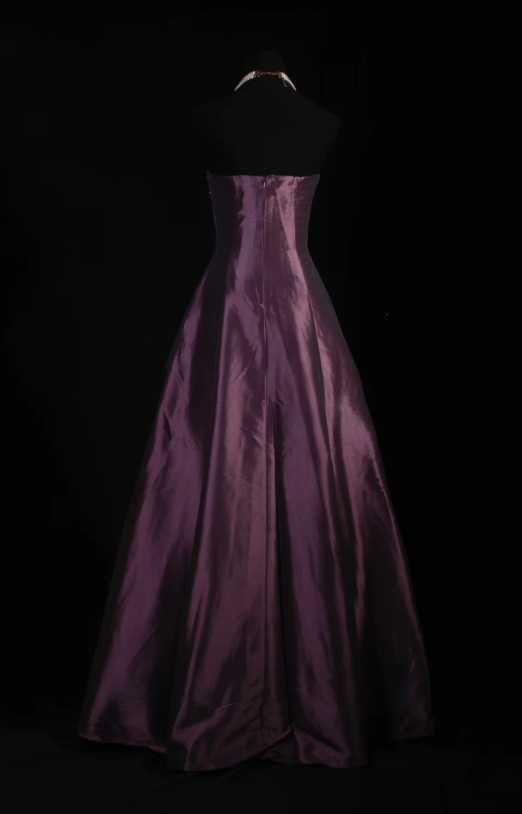 Elegant A-Line Grape Long Prom Dresses Strapless Satin Beaded Grape Birthday Dresses Sleeveless Formal Dresses ED05323