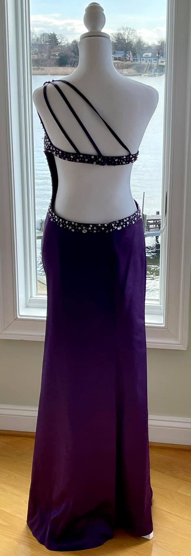 Sexy One-shoulder Sheath Long Prom Dresses，Satin Beaded Dark Purple Evening Dresses ED05328