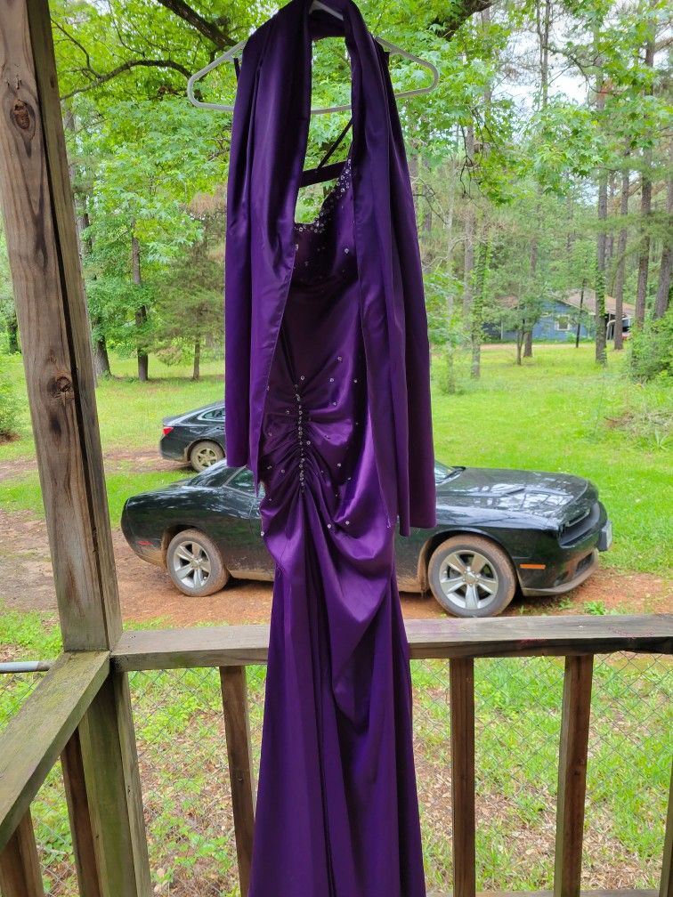 Sexy One-shoulder Sheath Long Prom Dresses，Satin Beaded Dark Purple Evening Dresses ED05328