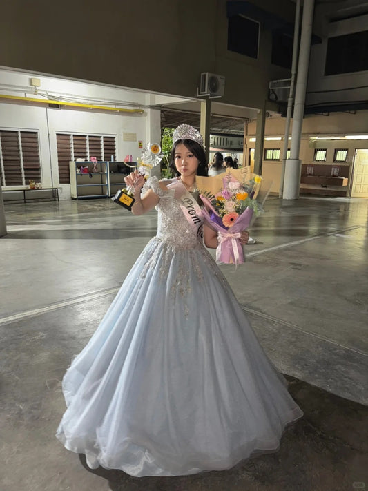 Simple A-Line Long Prom Dresses Off-shoulder Evening Dresses ,Tulle Birthday Dresses ED05335