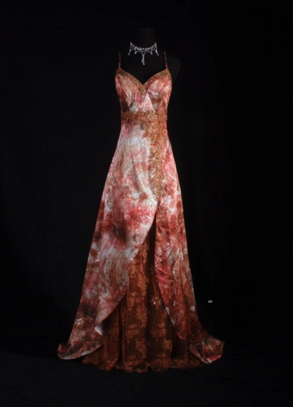 Elegant A-Line Long Prom Dresses, Spaghetti Straps Formal Dresses, Beaded Slit Evening Dresses ED05340