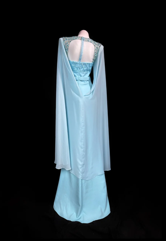 Elegant Mermaid Long Prom Dresses Jewel Satin Blue Evening Dresses Sleeves Formal Dresses ED05344