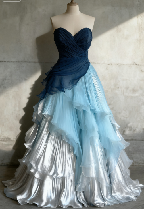 Fairy Sweetheart Ball Gown Long Prom Dress Tulle Blue Quinceanera Dresses Sweet 16 Dress ED05348