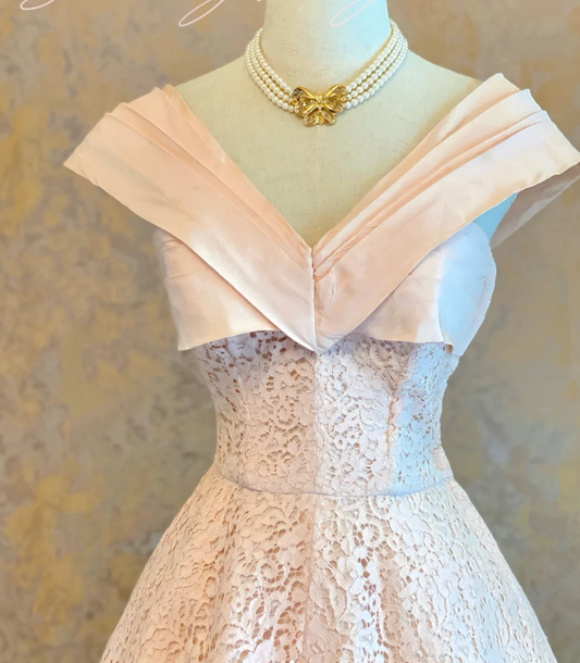 Vintage A-Line Pink Long Prom Dresses, Lace Pink Birthday Dresses, Sleeveless Formal Dresses ED05350