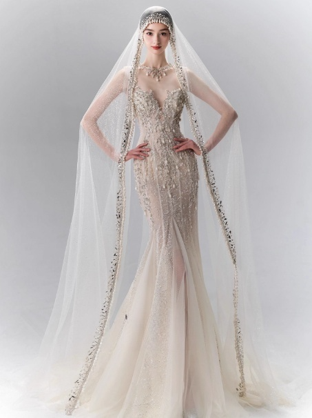 Gorgeous Mermaid Long Wedding Dresses Tulle Beaded Champagne Bridal Gowns Sleeveless Strapless Bridal Dresses ED05357