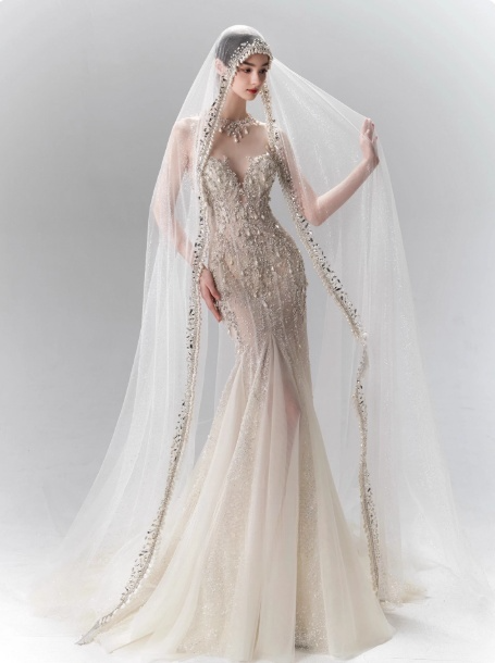 Gorgeous Mermaid Long Wedding Dresses Tulle Beaded Champagne Bridal Gowns Sleeveless Strapless Bridal Dresses ED05357