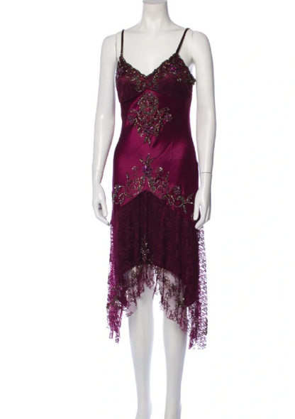 Elegant Sheath Long Prom Dresses Satin Beaded Grape Evening Dresses Sleeveless Formal Dresses ED05366