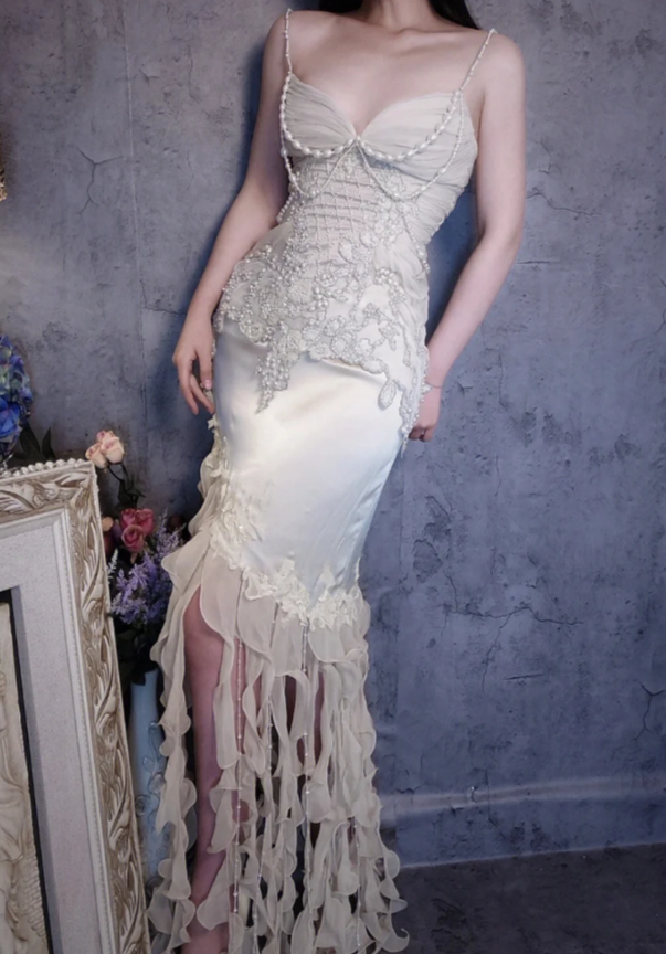 Elegant Sheath Long Prom Dresses Satin Beaded  Evening Dresses Sleeveless Formal Dresses ED05367