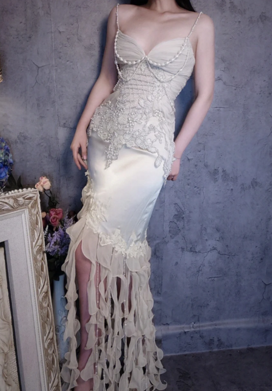 Elegant Sheath Long Prom Dresses Satin Beaded  Evening Dresses Sleeveless Formal Dresses ED05367