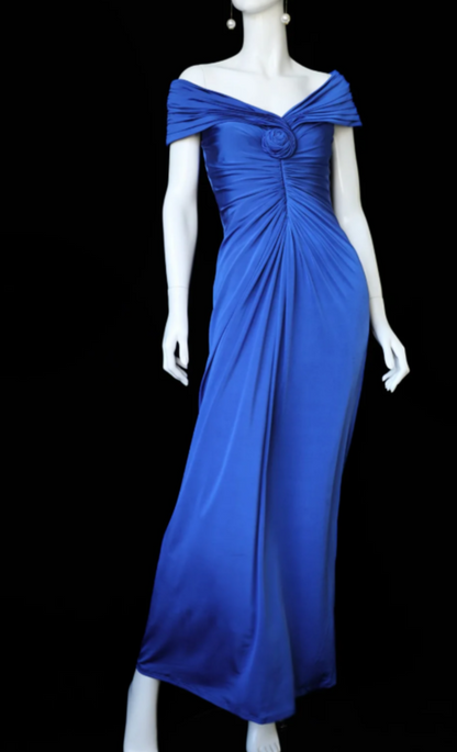 Glam Sheath Long Prom Dresses Off-shoulder Satin Evening Dresses Sleeveless Wedding Guest Dresses ED05370