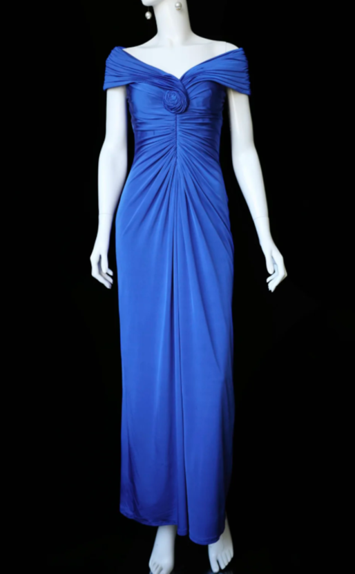 Glam Sheath Long Prom Dresses Off-shoulder Satin Evening Dresses Sleeveless Wedding Guest Dresses ED05370