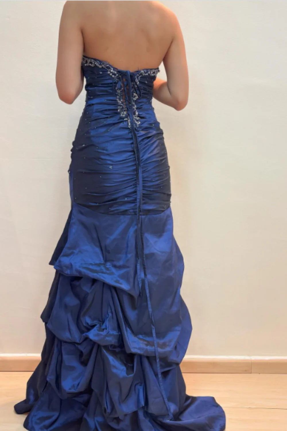 Vintage A-Line Long Prom Dresses  Sweetheart Blue Formal Dresses Satin Beaded Birthday Dresses   ED05386