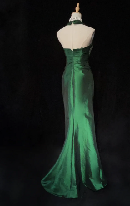 Gorgeous Sheath Green Long Prom Dress, Strapless Beaded Satin Evening Gown, Sleeveless Green Birthday Dresses ED05403