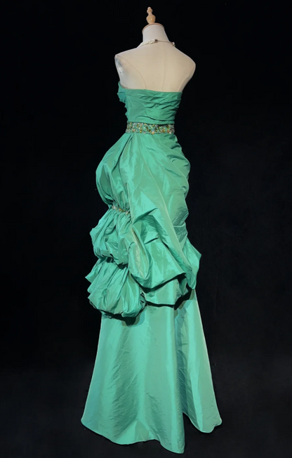 Elegant Sheath Green Long Prom Dress, Strapless Satin Birthday Dresses Green Evening Dresses ED05406