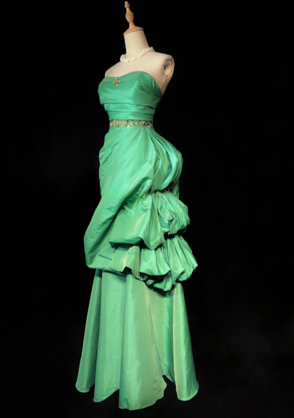 Elegant Sheath Green Long Prom Dress, Strapless Satin Birthday Dresses Green Evening Dresses ED05406