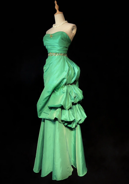 Elegant Sheath Green Long Prom Dress, Strapless Satin Birthday Dresses Green Evening Dresses ED05406