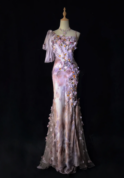 Elegant Sheath Pink Long Prom Dress, Straps Satin Appliques Formal  Dresses Pink Evening Dresses ED05407