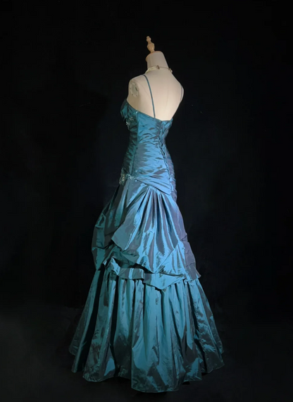 Fairy A-Line Teal Long Prom Dress, Spaghetti Straps Satin Beaded Formal  Dresses Teal Evening Dresses  ED05408