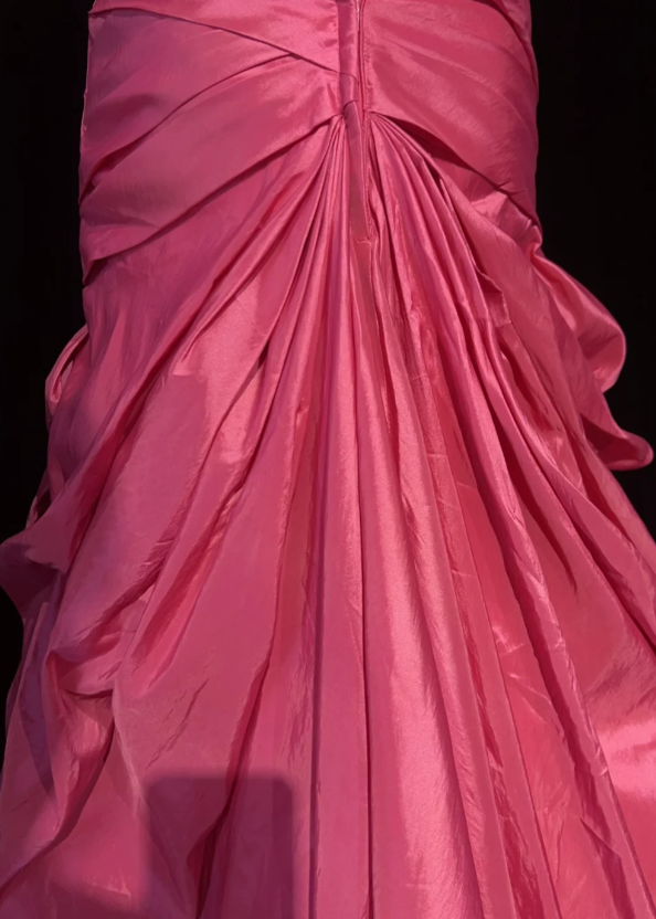 Fairy Hot Pink Long Birthday Dresses Sheath Prom Dress, Strapless Satin Sleeveless Evening Dresses ED05411