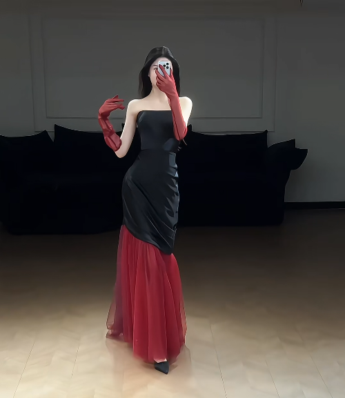 Simple Black Sheath Long Prom Dresses Strapless Evening Dresses Sleeveless Black Formal Dresses ED05418