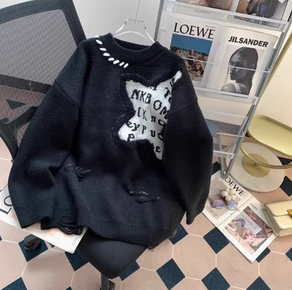 Oversize-Pullover im Retro-Stil mit langen Ärmeln und Rundhalsausschnitt ED0541