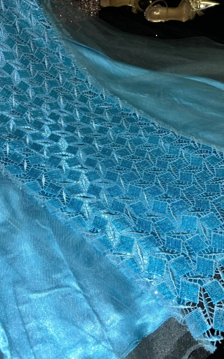 Elegant Mermaid Blue Evening Dresses Sweetheart Tulle Long Prom Dresses Sleeveless Blue Party Dresses ED05423