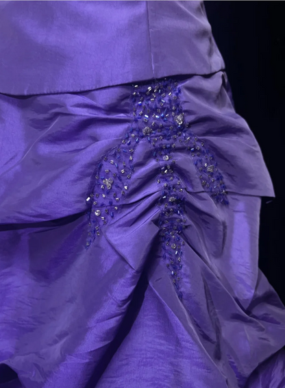 Cute A-Line Purple Evening Dresses Strapless Satin Short Prom Dresses Sleeveless Purple Party Dresses ED05425