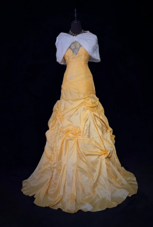 Fairy A-Line Yellow Birthday Dresses Spaghetti Straps Satin Long Prom Dresses Sleeveless Yellow Quinceanera Dresses ED05428