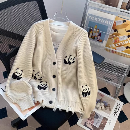 Süßer Strickjackenmantel mit Panda-Stickerei ED0542