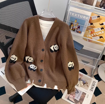 Süßer Strickjackenmantel mit Panda-Stickerei ED0542