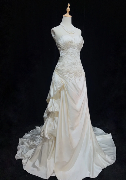 Vintage Sheath Long Wedding Dresses Sweetheart Satin White Bridal Gowns Sleeveless Bridal Dresses ED05432