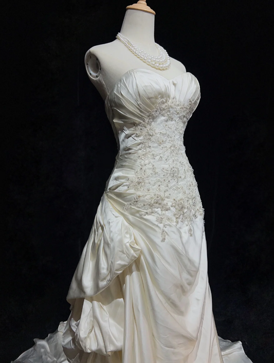 Vintage Sheath Long Wedding Dresses Sweetheart Satin White Bridal Gowns Sleeveless Bridal Dresses ED05432