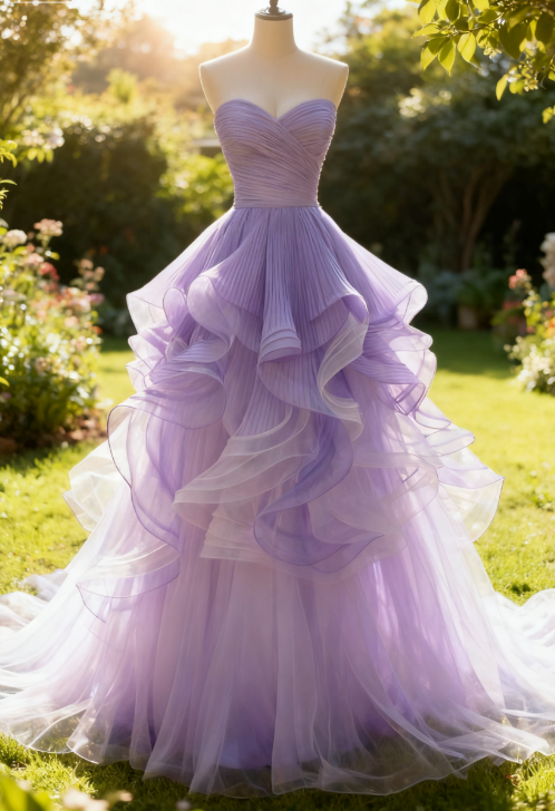 Gorgeous A-Line Lilac Long Prom Dresses Sweetheart neck Tulle Quinceanera Dresses Sleeveless Birthday Dresses ED05437