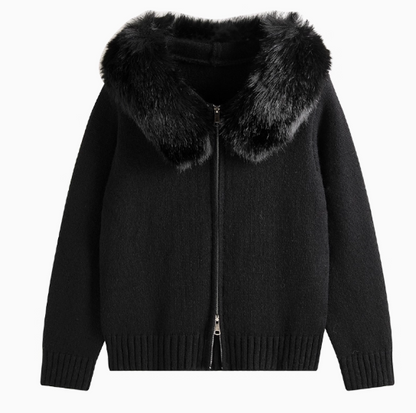2025 New Style Fashion Hooded Fur Collar Zipper Loose Sweater ED0544