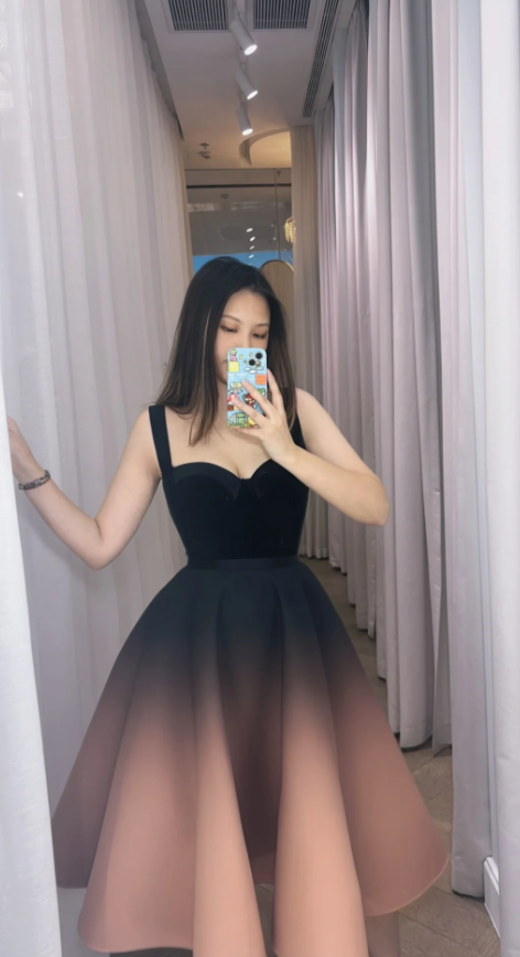 Robes d'anniversaire élégantes bleu dégradé, col en V, paillettes, mousseline, fourreau, robes de bal, robes de soirée ED04456