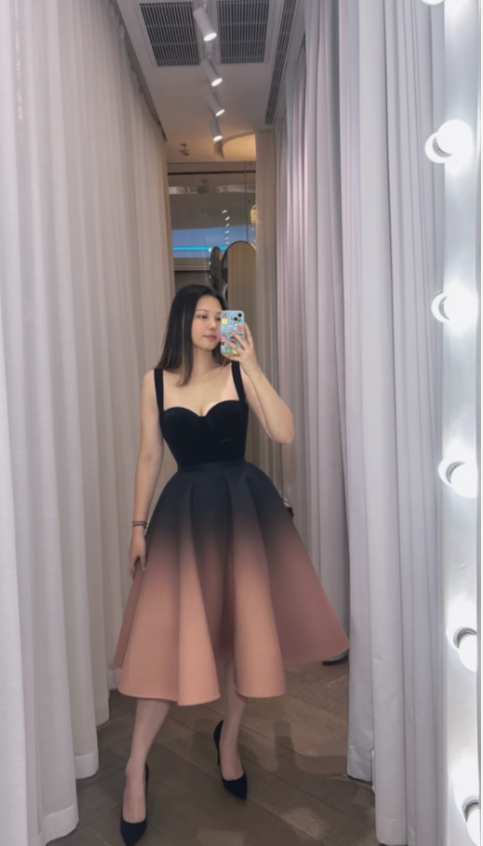 Robes d'anniversaire élégantes bleu dégradé, col en V, paillettes, mousseline, fourreau, robes de bal, robes de soirée ED04456