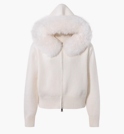 2025 New Style Fashion Hooded Fur Collar Zipper Loose Sweater ED0544
