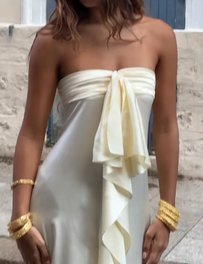 Simple Strapless Sheath Long Prom Dresses Chiffon Yellow Party dresses Evening Dresses ED05450